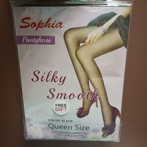 SOPHIA Silky Smooth Sheer PANTYHOSE, BLACK, QUEEN SIZE 5'3"-5'10" 165-200 lbs